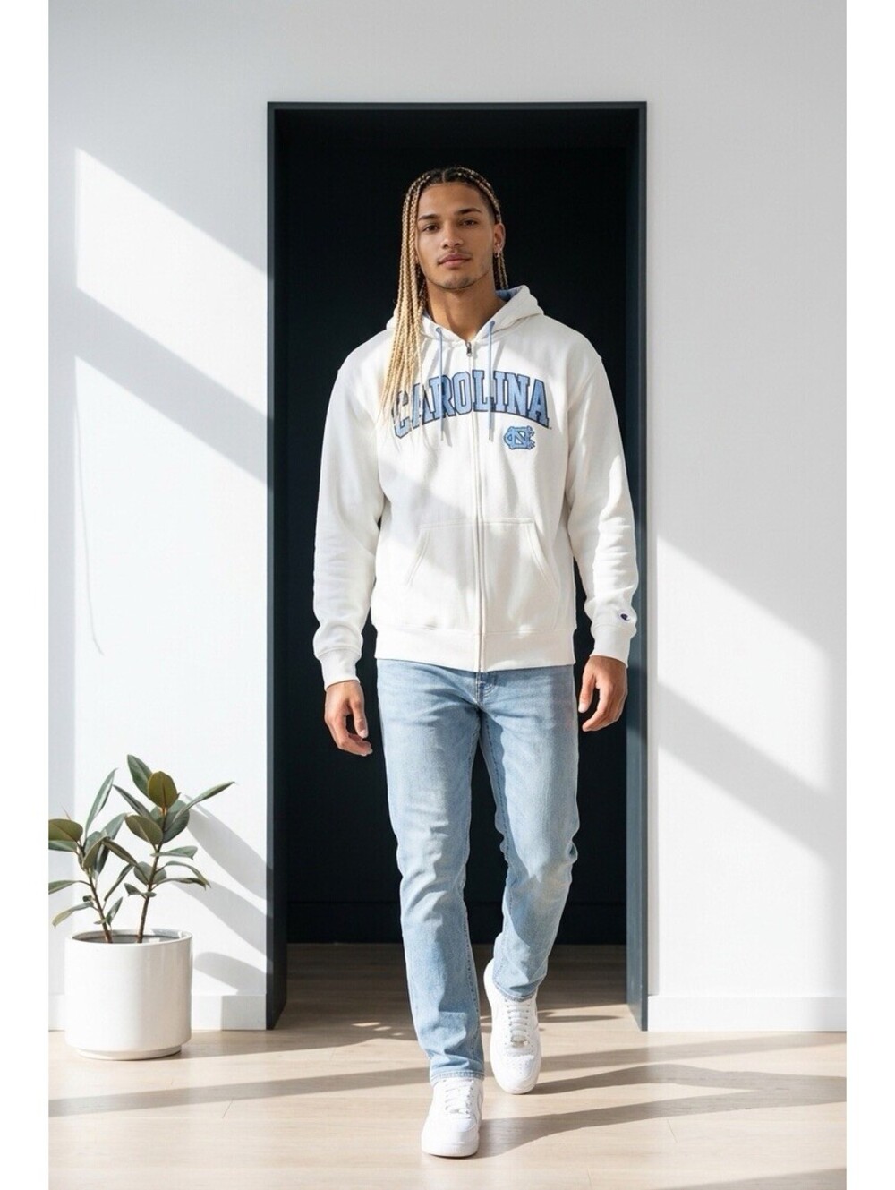 Champion North Carolina Tar Heels Basketball Sweatshirt XL White Blue Men
